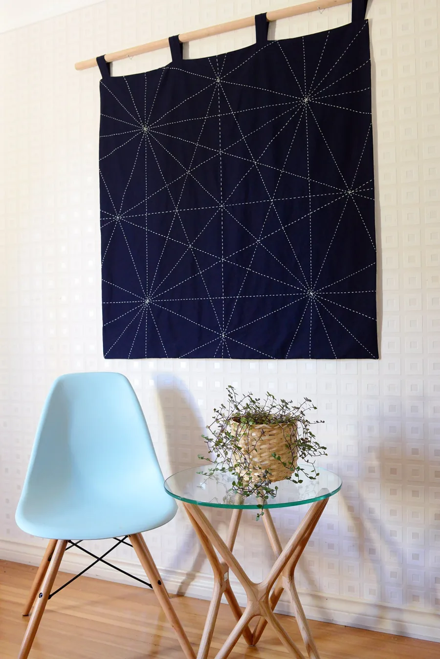 Sashiko Rhumb Lines Wall Hanging detail
